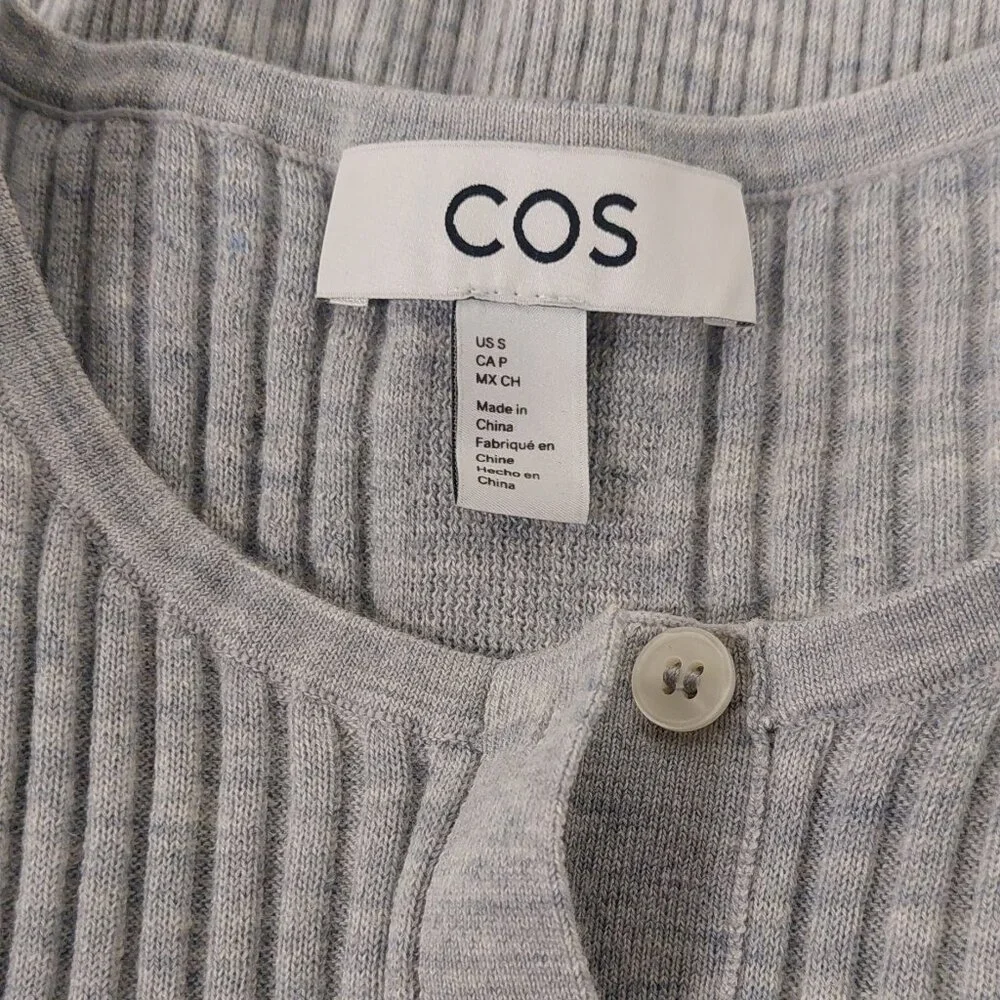 COS, Grey Heather, Lightweight, 100% Wool, L/S, Henley Sweater, Size: S - Picture 8 of 8